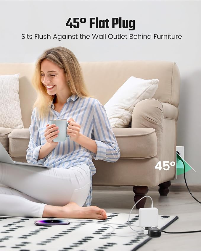 2Ft Extension Cord, SUPERDANNY Mini Surge Protector - Image 6