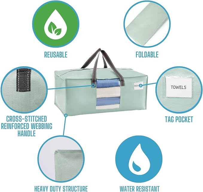 VENO Heavy Duty Moving Bags, Storage Bags, Light Green, 8 Pack | Packing - Image 7