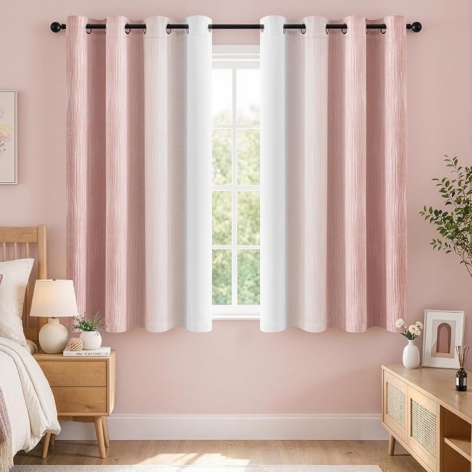 MIULEE Pink and Greyish White Ombre Blackout Curtains 52Wx54L Set of 2 | Full - Image 6