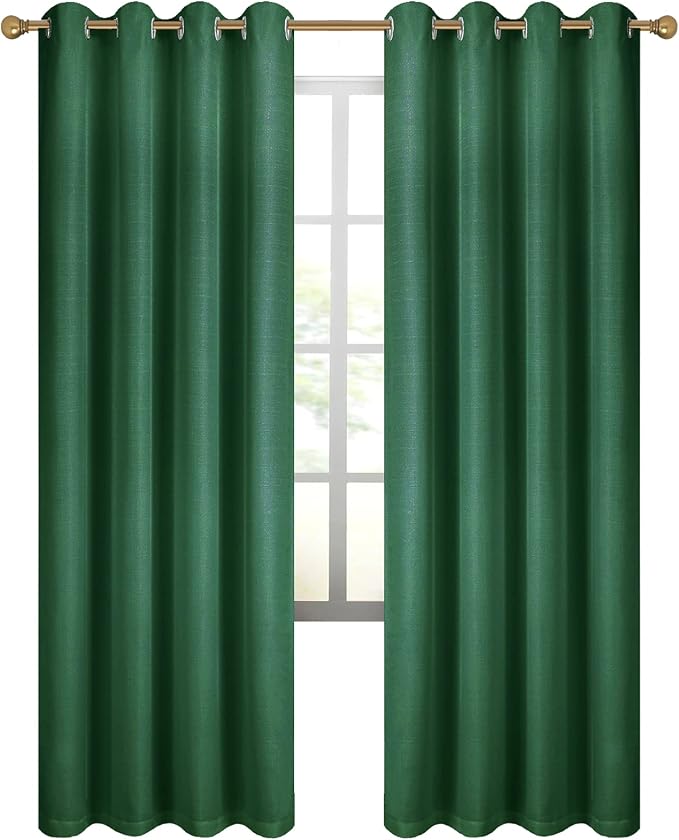 Diraysid 100% Blackout Curtains Dark Green Linen Curtains - Image 6