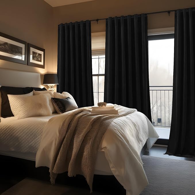 90 Inch Black Velvet Curtains for Bedroom Back Tab Drapes Blackout Luxury | - Image 6