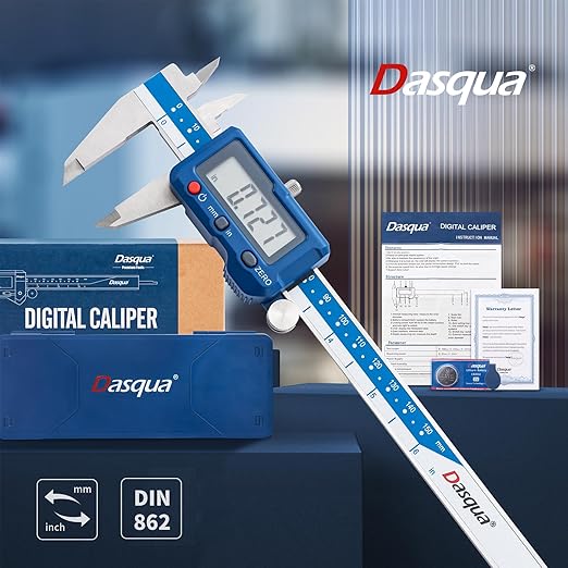 Dasqua 6”/150mm Digital Caliper, Stainless Steel Precision Measuring Tool with Advanced Dual Chip, Large LCD, Resolution 0.0005”/0.01mm, Accuracy ±0.001”/0.02mm