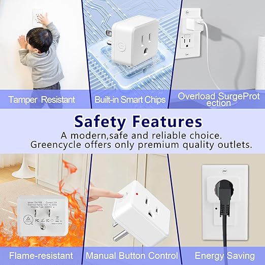 Greencycle Remote Control Outlet,Wireless Light Switch and 3 Outlet Plugs,Remote Outlets Switch,No Wiring Needed,500ft Range Coverage,15A/1500W for Lamps,Fans,TV,FCC Certified, White
