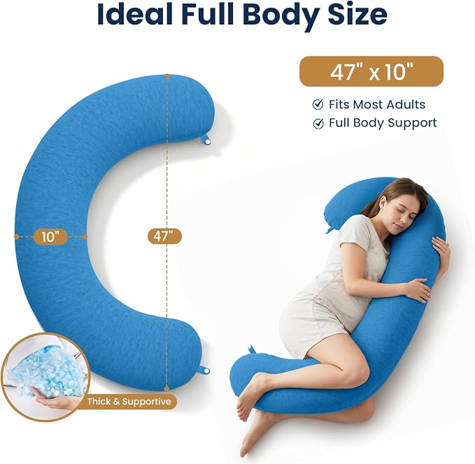 TranquilRelax C Shaped Body Pillow, Light Blue, Body Pillow, Pregnancy Pillow - Image 2