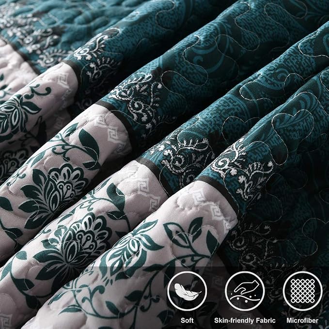 3-Piece Queen Quilt Set Quilted Bedspread Oversized Microfiber Soft Lightweight - Image 3