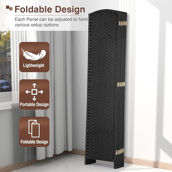Room Divider 8 Panel 5.6 FT Tall Privacy Screen Waterproof Wood Frame Partition - Image 4