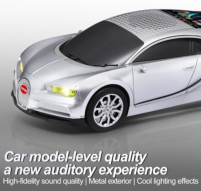 WSTER Luxury Sports Car Model Bluetooth Speaker with HD Sound, TWS Stereo Pairing, Display Screen, Built-in Microphone, Unique Bluetooth Car Speaker for Home, Party, Outdoor & Beach (Silver)