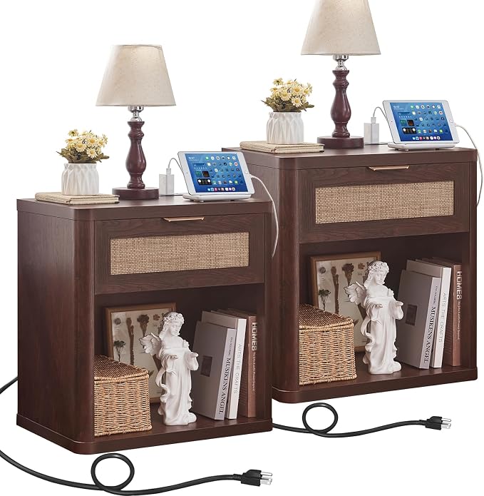 LEYAOYAO Rattan 23" Nightstands Set of 2 by LEYAOYAO-Findtheshiningpointofyourideallife%EF%BC%81