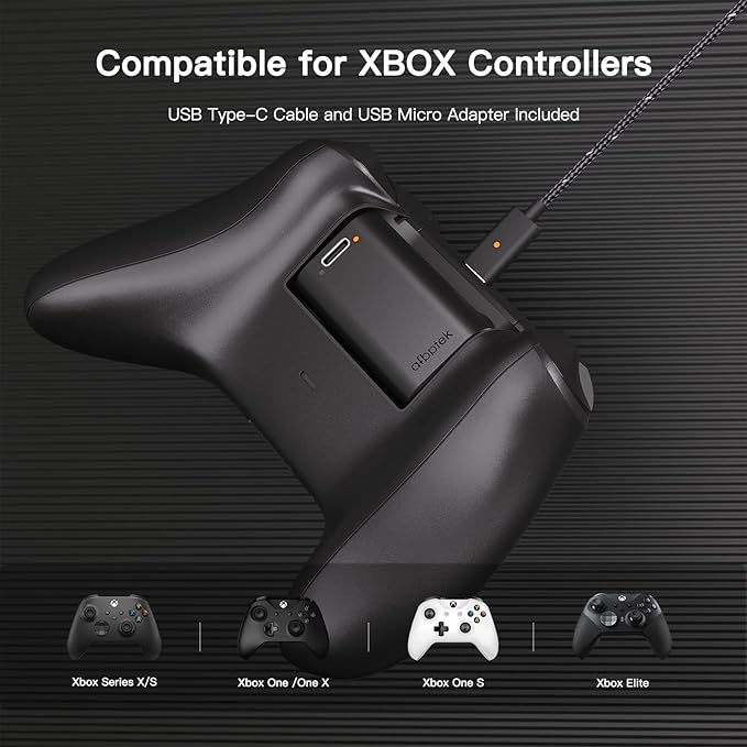 2 Pack Xbox Rechargeable Battery Pack, Xbox Series X Play & Charge Kit 1400mAh Capacity Fully charges in 3 Hours, 9 Ft USB Type-C Cable, Compatible w/ Xbox Series X/S, Xbox one/S/X/Elite Controllers