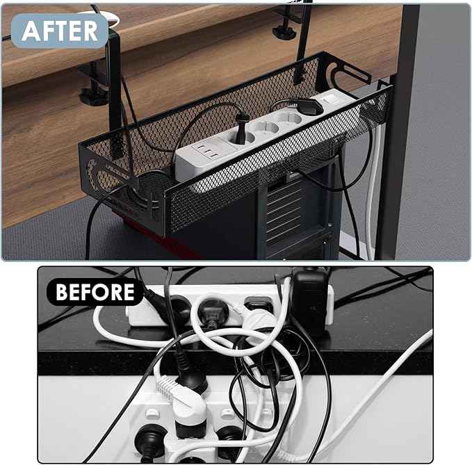 Cable Management Under Desk, Under Desk Cable Management Tray | No Drill Cable - Image 6