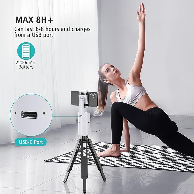 camrola Auto Face Tracking Phone Holder, No App Required, 360° Rotation Face Body Phone Tracking Tripod Smart Shooting Camera Mount for Live Vlog Streaming Video, Rechargeable Battery-White