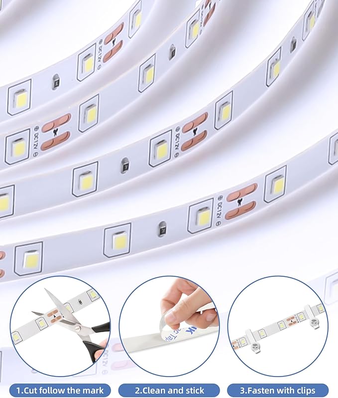 JNGMAIR 40ft LED Strip Lights with Remote, 6500K Daylight White Dimmable Tape Lights, 12V 720 LEDs 2835 Strong Adhesive Rope Lights for Cabinet Kitchen Ceiling Closet Vanity Mirror Stairway Basement