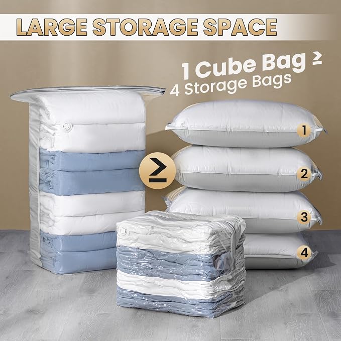 TAILI 6 Pack Vacuum Storage Bags, Cube Combo, Cream | Vacuum Seal Bags - Image 4