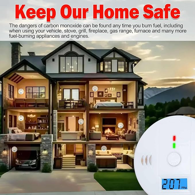 3 Pack Carbon Monoxide detectors, co Detector, Carbon Monoxide Alarm Detector Battery Powered with LCD Display, Carbon Monoxide Detector, UL2034 Standards, for Home