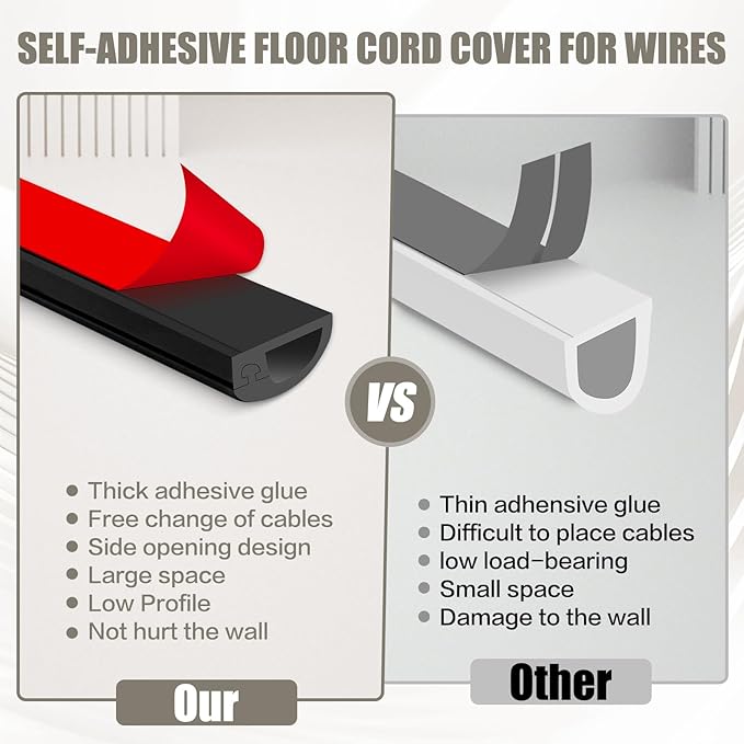 Silicone Wall Wire Hider, Side Open Wire Covers for Cords on Wall, 3.3FT Self-Adhesive Flexible Cord Hider for Mounted TV, Home Office, Cavity 0.63" W x 0.31" H