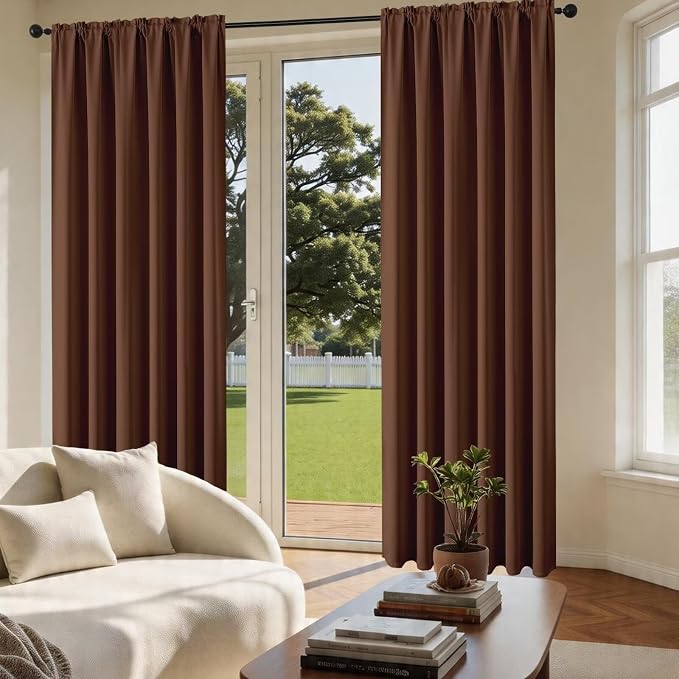 CUCRAF Brown Blackout Curtains 63 inch Length 2 Panels Set, Rod Pocket Room - Image 4