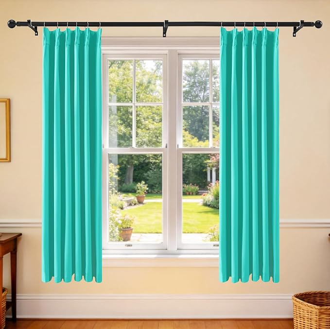 Etherealveil Turquoise Green Pinch Pleated Blackout Curtains 2P 40"x72" | Back - Image 2