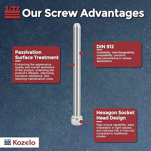 Kozelo 2pcs Socket Head Cap Screws - [M10-1.5 x 130mm] 304 Stainless Steel Allen Socket Drive for Electrical Motor 3D Printing Fan Engine Replacement Use, Silver