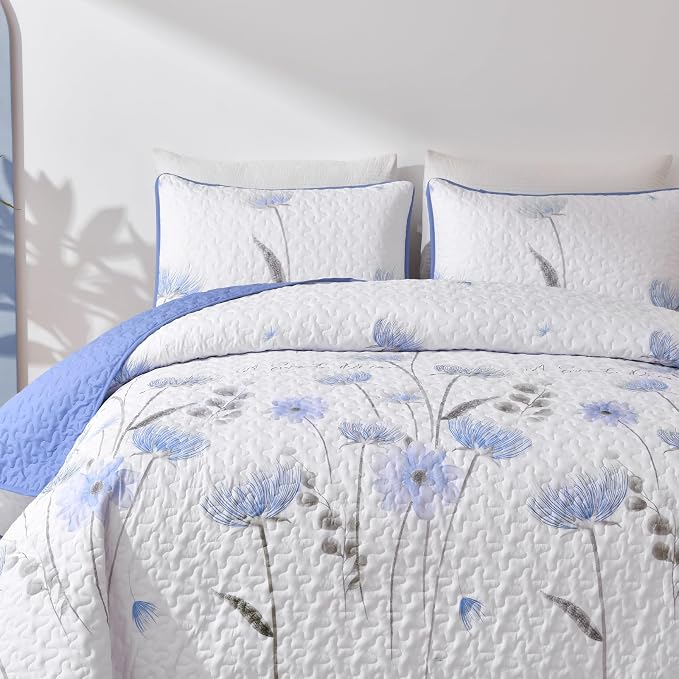 Dinjoy Quilt Set Full Size, Floral Botanical Bedspread - Image 6