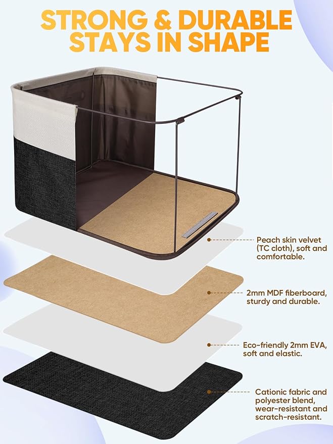 BALEINE 4 Pack Fabric Storage Bins for Shelves, Linen Storage Baskets for Organizing, Decorative Closet Bins for Clothes, Home (Black, 14''x10''x8.5'')