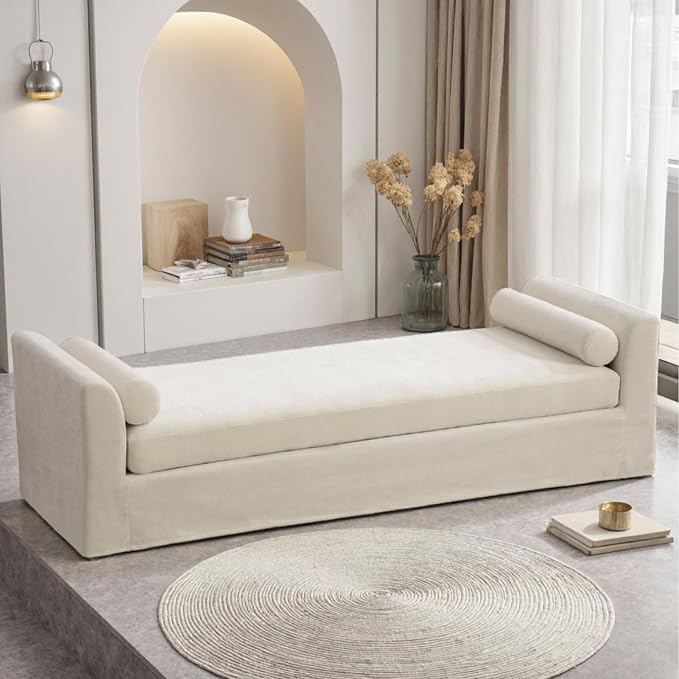 88.6" Beige Oversized Chaise Lounge Bench by Unknown