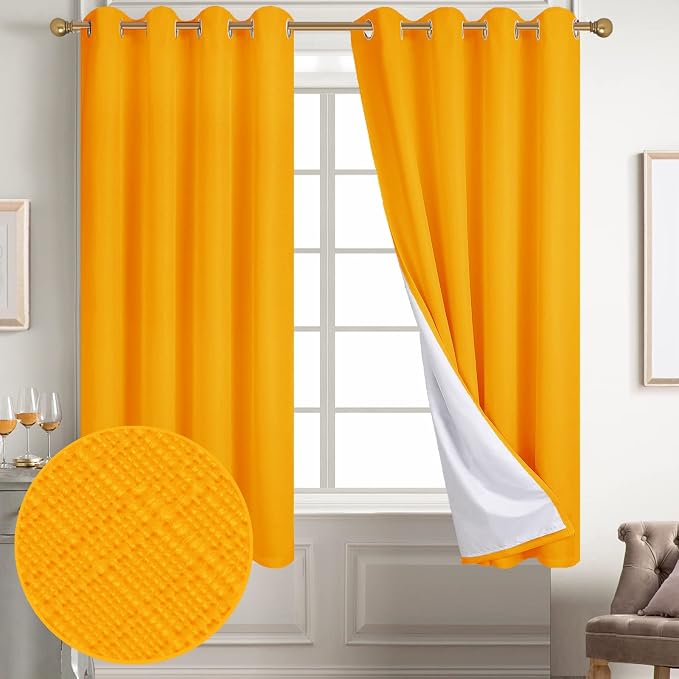 Diraysid 100% Blackout Curtains Yellow Linen Curtains - Image 2