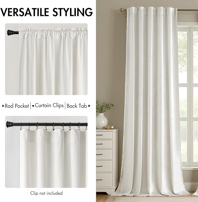 MIULEE White Velvet Curtains 52x84 inches Luxury Room Darkening Curtains | - Image 2
