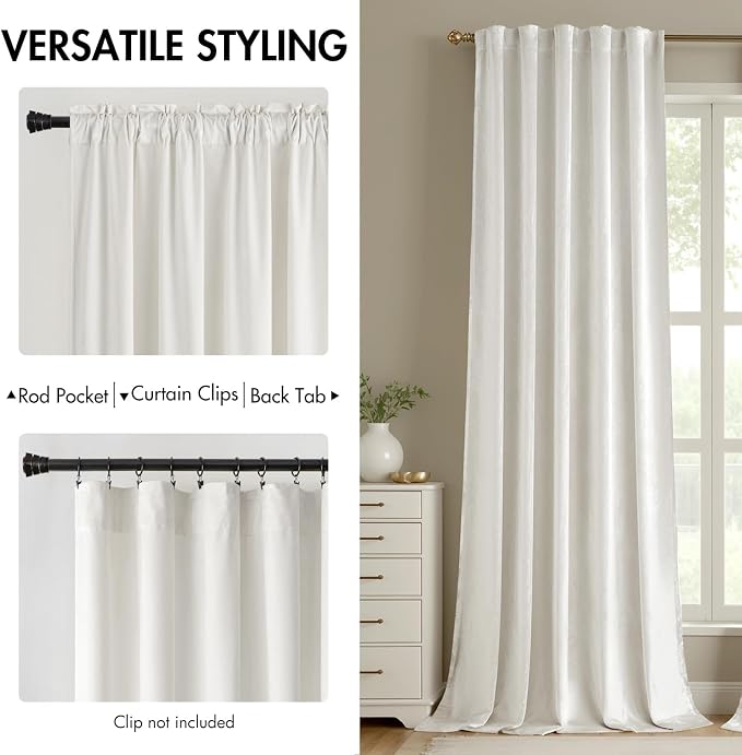 MIULEE White Velvet Curtains 52x90 inches Luxury Room Darkening Curtains | - Image 2