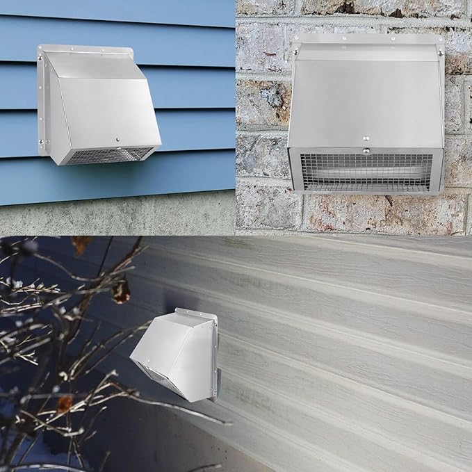 6 Inch Wall Vent Cover,Exterior Wall Vent Hood with Screen and Damper Exhaust Dryer Vent Cover Outside,External Extractor Wall Exhaust Vent Cap for Range Hood Kitchen Outdoor Air Vent,Stainless Steel