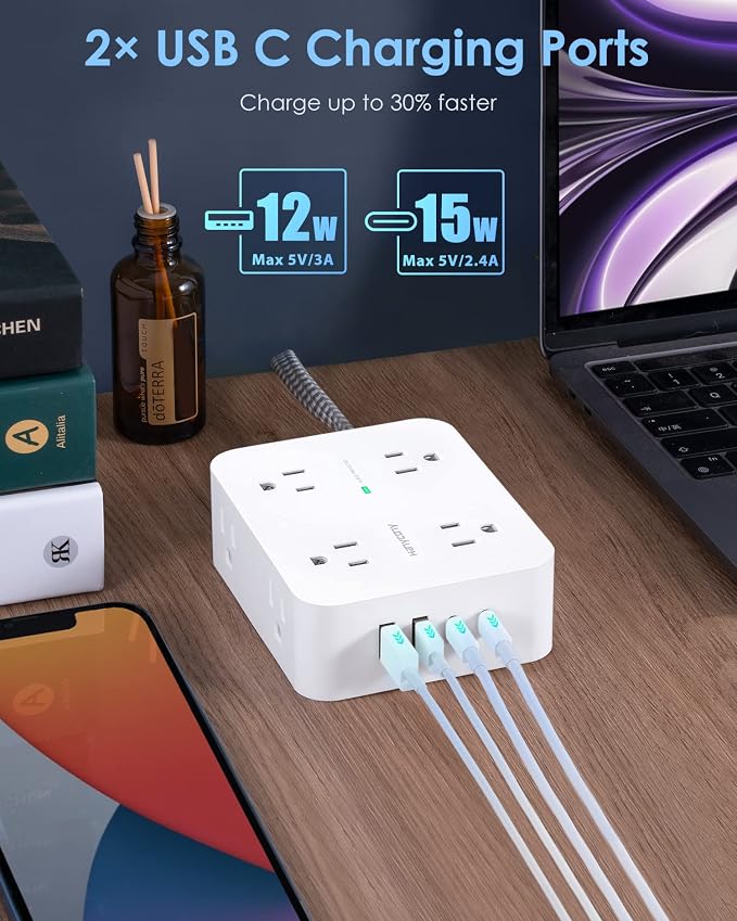 HANYCONY 6Ft Surge Protector Power Strip USB C, 8 Outlet Extender | Extension - Image 4