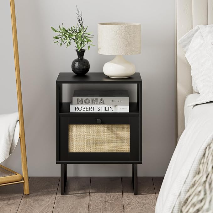 Masupu Rattan Nightstand, Modern Boho Farmhouse Wood Bedside Table - Image 6