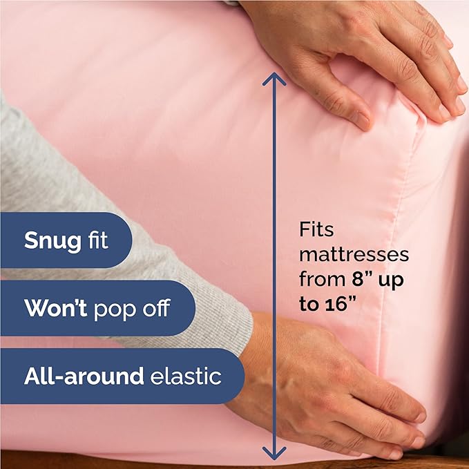 Full 6 Piece Sheet Set - Cooling, Comfy & Breathable - Hotel Luxury Bedding, Includes Fitted Sheet for Women, Men, Kids & Teens - 1 Flat, 1 Fitted Sheet, 4 Pillowcases with Deep Pockets - Baby Pink