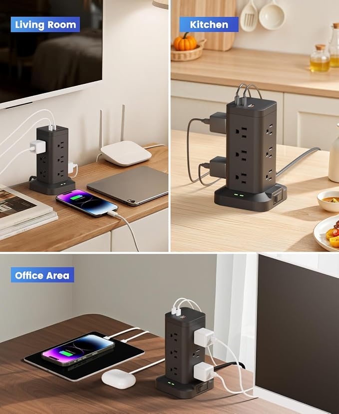 Power Strip Tower with Surge Protector 1800J, Fast Charging Tower PD20W USB-C - Image 7