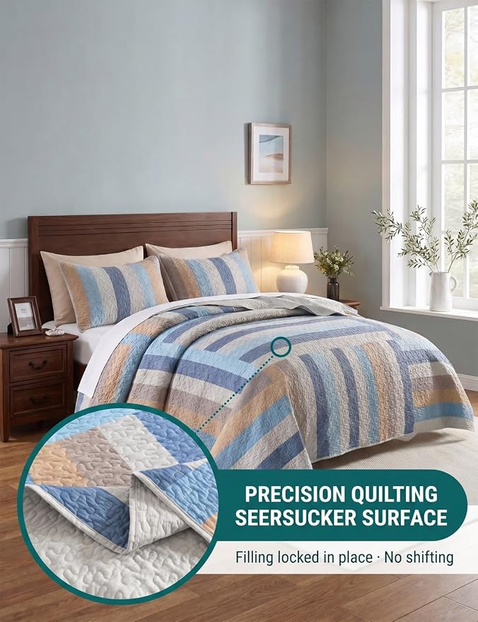 Queen Size Seersucker Quilt Set - Image 7