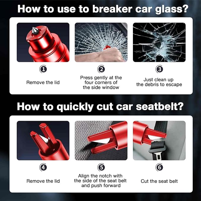 MOTORBUDDY Car Window Breaker Tool, 2-in-1 Window Breaker Seatbelt Cutter, Emergency Glass Breaker Keychain and Auto Escape Tool，Car Accessories
