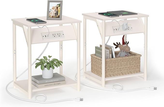 VASAGLE End Table with Charging Station, Small Side Tables | by Unknown