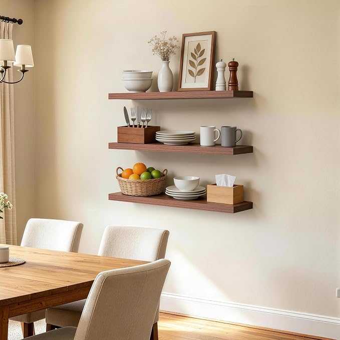 BAYKA Walnut-Like Floating Shelves 22.5in, 2 Pack, Wall Mounted Wall Decor | - Image 2