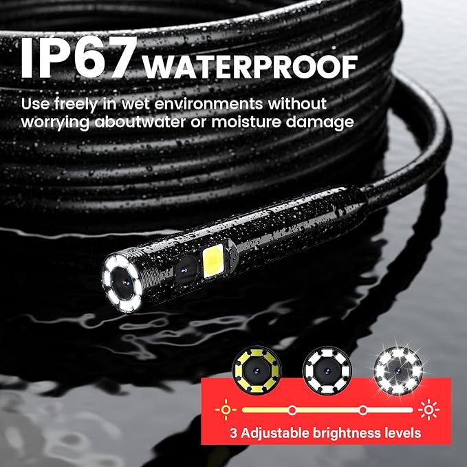 Endoscope Camera with Light: 5" Dual-Lens Inspection Borescope Camera for Sewer - 16.4ft Waterproof Industrial Endoscope - Flexible Snake Bore Scope for Plumbing Automotive