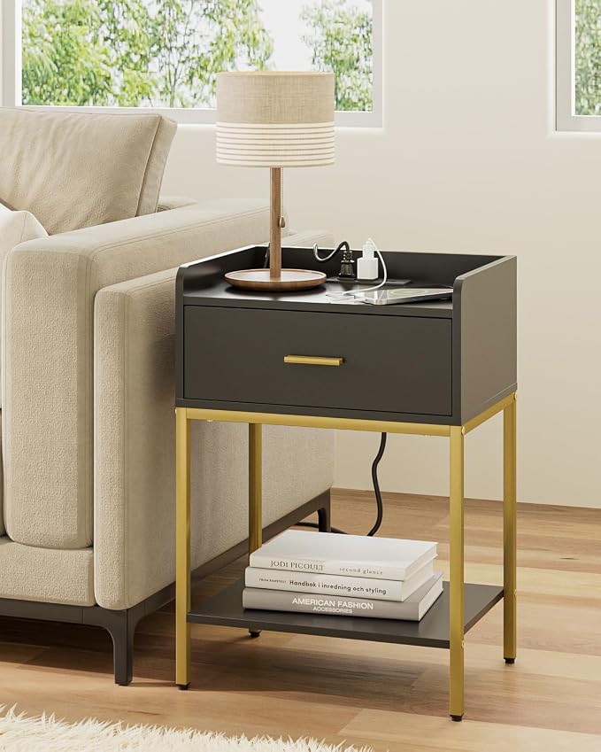 Nightstand with Charging Station, 3-Tier Bedside Table - Image 4