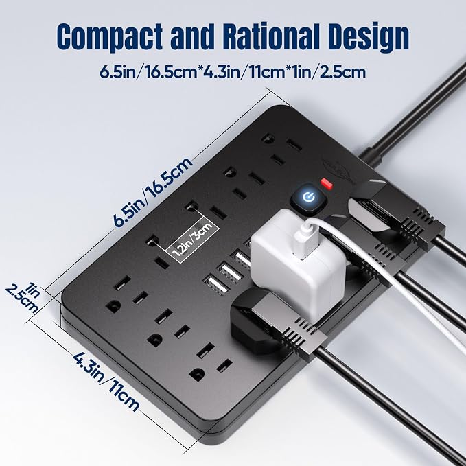JouleLoom 20 FT Flat Plug Surge Protector Power Strip, 11 Multiple AC Outlets - Image 5