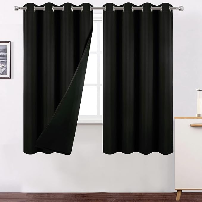 100% Blackout Curtains 52 x 63 Inch/Black Curtains 2 Panels by Lemomo