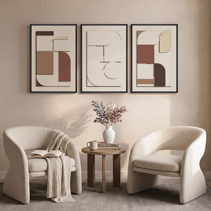 3D Textured Framed Neutral Wall Art, 3 Piece Minimalist Modern Sandstone Art - Image 5