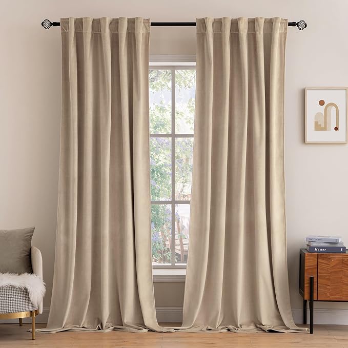 MIULEE Velvet Curtains 52x108 inches 2 Panels Camel Beige Blackout Curtains | by MIULEE