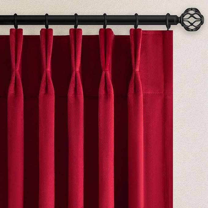 108 Inches Long Red Velvet Curtains, Extra Long Pinch Pleated Blackout Thermal by Unknown