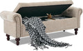SOFTHION 58.1" Storage Bench for Bedroom, Chenille Cushion, Light Brown | End by SofthionDesign