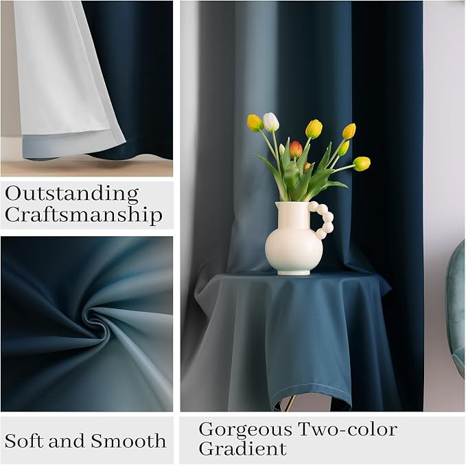 COSVIYA 100% Blackout Navy Blue Ombre Curtains - Image 6