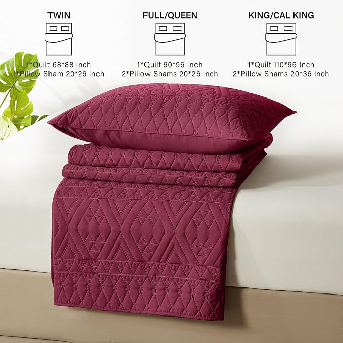 akkialla Twin Quilt Set, Burgundy Lightweight Microfiber Bedspread Coverlet - Image 7