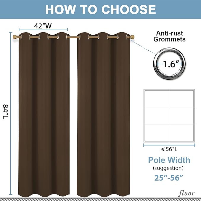 Diraysid Chocolate Brown Grommet Blackout Curtains - Image 6