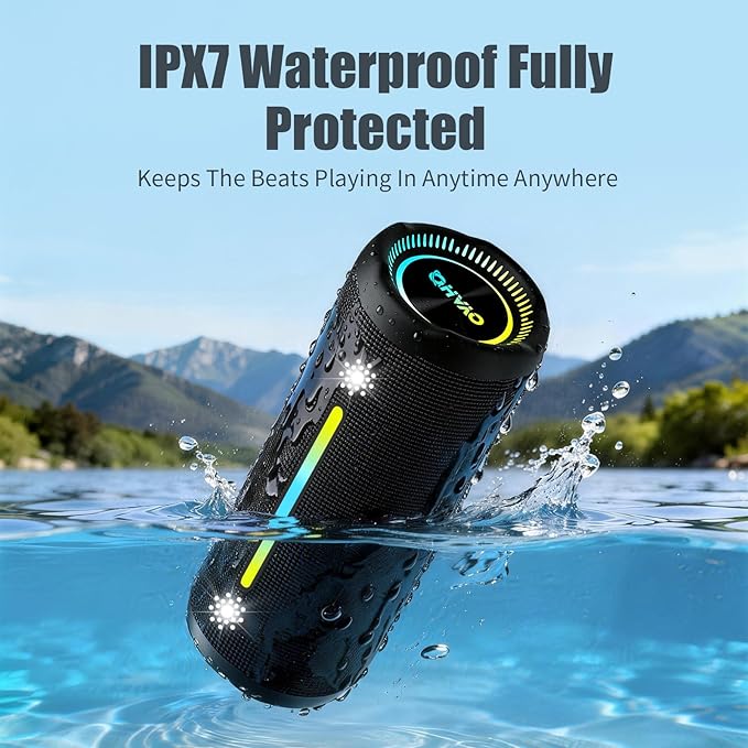 Bluetooth Speakers Wireless Loud Stereo Sound IPX7 Waterproof Outdoor Portable 25W Super Bass Speaker for Home Party Beach with 24H Playtime Colorful Lights BT5.3 TWS Pairing Birthday Gift Black