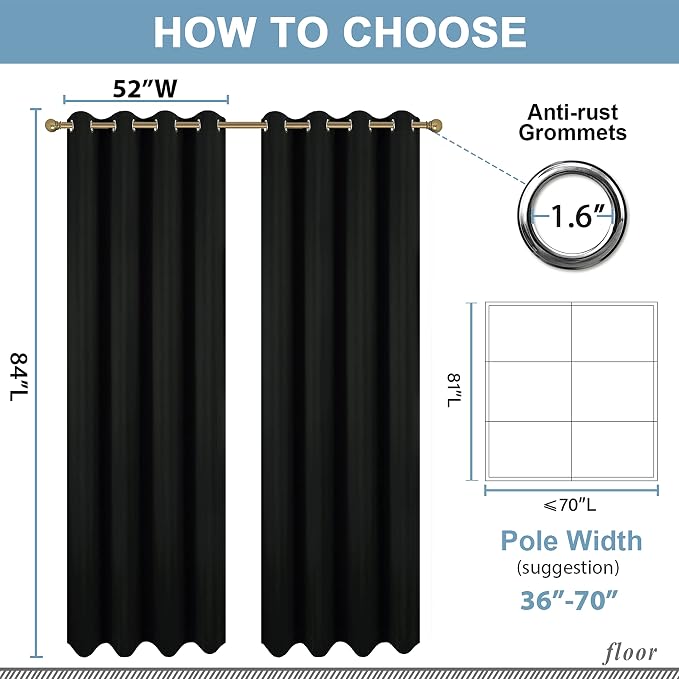 Diraysid Black Grommet Blackout Curtains - Image 6